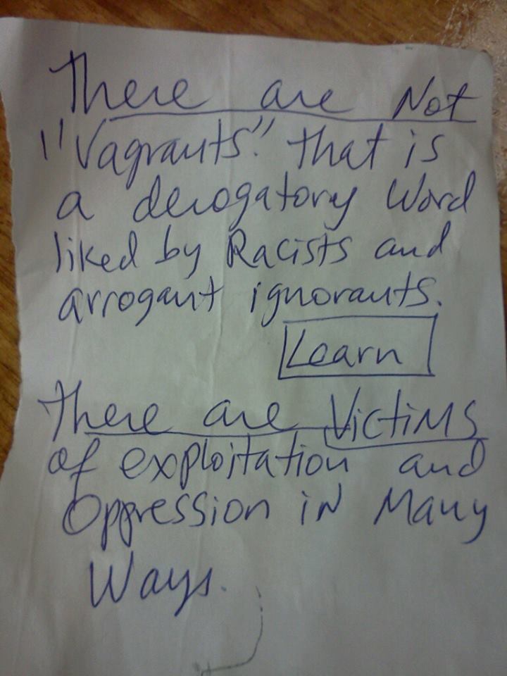 Learn, "Ignorauts"! Mystery Vagrant Anti-Defamation Spokesperson's library note.