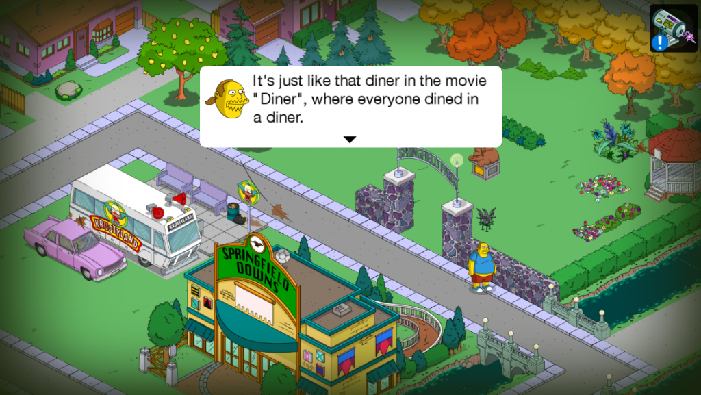 “Diner” reference in “The Simpsons Tapped Out” game Baltimore Or Less